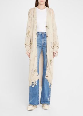 Distressed Long Floral Cardigan