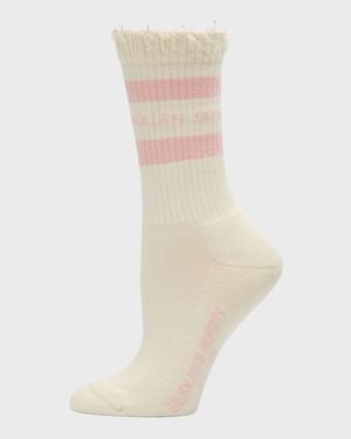 Distressed Ribbed Logo Striped Socks