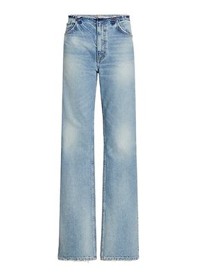 Distressed Waistband Relaxed-Leg Jeans