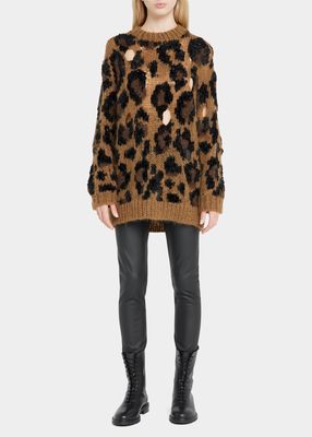 Distressed Wool Leopard Sweater