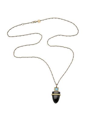 Divina 18K-Gold-Plated, Black Onyx & Turquoise Dagger Pendant Necklace