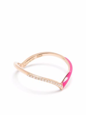 Djula 14kt rose gold Marbella V enamel diamond ring - Pink