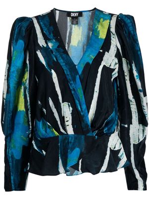 DKNY abstract-print V-neck blouse - Black