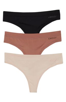 DKNY Active Comfort 3-Pack Thongs in Black/Blush/Rosewood