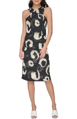 DKNY Animal Print Shift Dress in Black/Pearl Ivory Multi