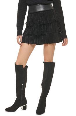 DKNY Beaded Fringe Miniskirt in Black
