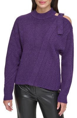 DKNY Cold Shoulder Mixed Stitch Sweater in Blackberry