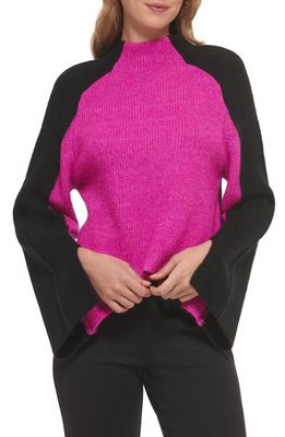 DKNY Colorblock Sweater in Electric Fuschia/Black