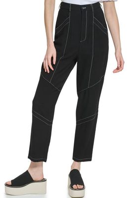 DKNY Contrast Stitch Ankle Straight Leg Trousers in Black