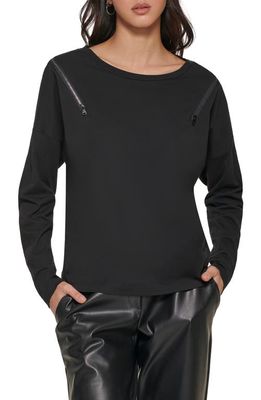 DKNY Convertible Cold Shoulder Cotton Blend Shirt in Black