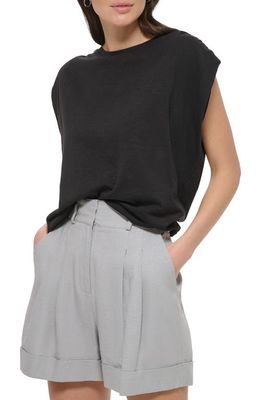 DKNY Cotton Blend Knit Top in Black