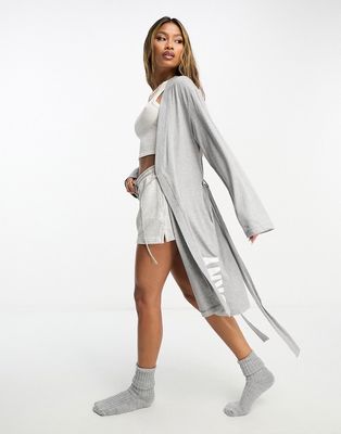 DKNY cotton jersey super soft logo robe in gray
