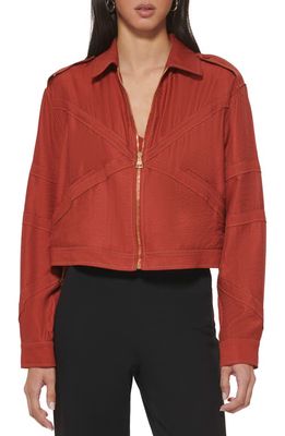 DKNY Crinkle Stitch Detail Jacket in Red Ochre