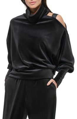 DKNY Cutout Shoulder Long Sleeve Velour Sweatshirt in Black