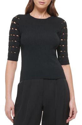 DKNY Cutout Sleeve Rib Sweater in Black