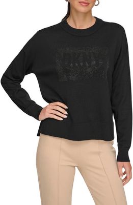 DKNY Embellished Logo Crewneck Sweater in Black/Black