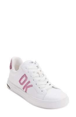 DKNY Embellished Logo Sneaker in White/Pink