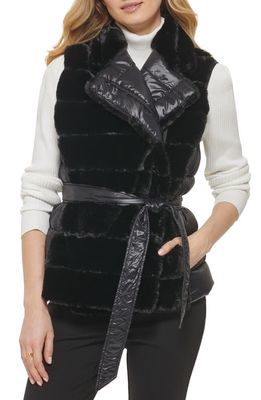 DKNY Faux Fur Front Quilted Vest in Black