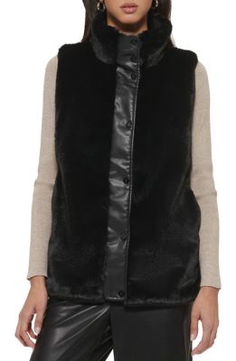 DKNY Faux Fur Lined Reversible Puffer Vest in Black