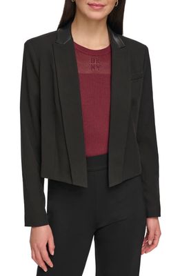 DKNY Faux Leather Detail Tailored Crop Jacket in Black