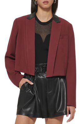 DKNY Faux Leather Detail Tailored Crop Jacket in Cabernet
