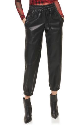 DKNY Faux Leather Jogger Pants in Black