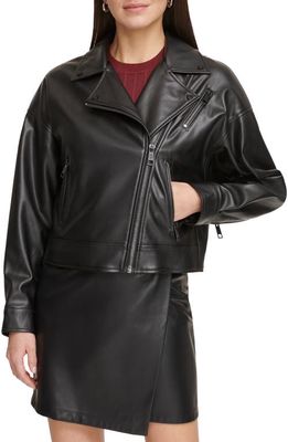 DKNY Faux Leather Moto Jacket in Black