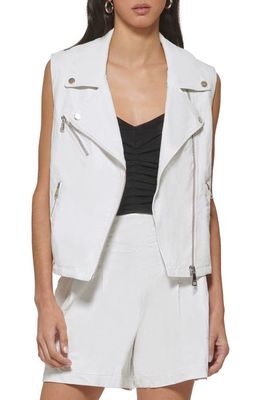 DKNY Faux Leather Moto Vest in White
