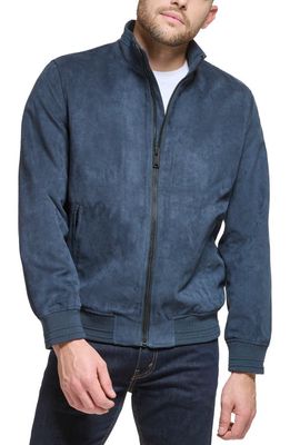 DKNY Faux Suede Bomber Jacket in Navy