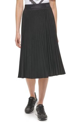 DKNY Faux Suede Pleated Skirt in Black