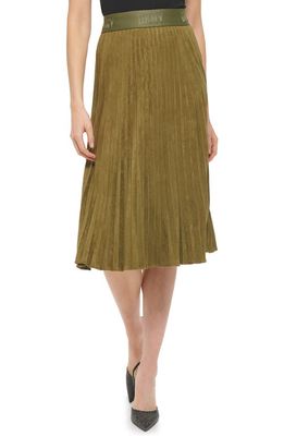 DKNY Faux Suede Pleated Skirt in Moss