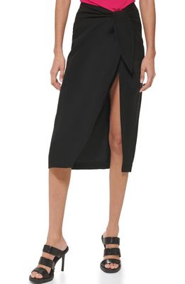 DKNY Frosted Twill Tie Front Skirt in Black