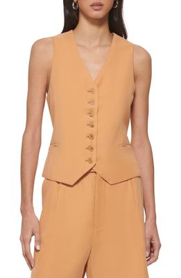 DKNY Frosted Twill Vest in Saddle Tan