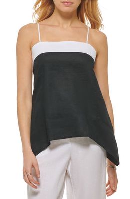 DKNY Handkerchief Hem Linen Camisole in Black White Combo