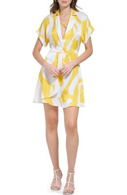 DKNY Harness Strap Short Sleeve Dress in White/Pop Yellow Multi