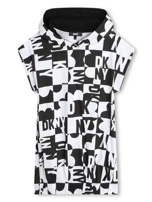 Dkny Kids checkerboard logo-print hoodie dress - Black