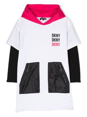 Dkny Kids colour-block hooded dress - White