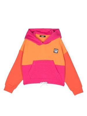 Dkny Kids colour-block logo-patch hoodie - Orange