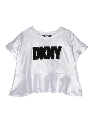 Dkny Kids embroidered-logo glossy T-shirt - Silver