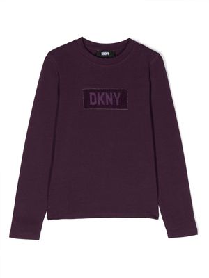 Dkny Kids fleece-texture logo-patch T-shirt - Purple