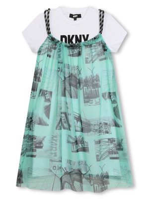 Dkny Kids graphic-print layered A-line dress - Green