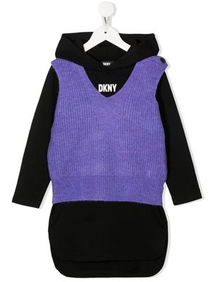 Dkny Kids layered hooded sweater dress - Black