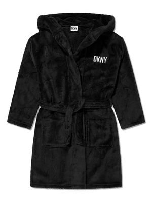 Dkny Kids logo-embroidered hooded robe - Black