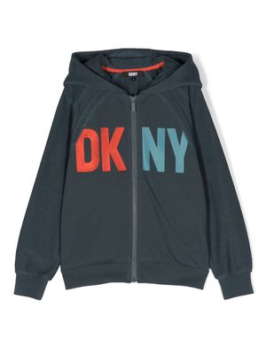 Dkny Kids logo-jacquard zip-up hoodie - Blue