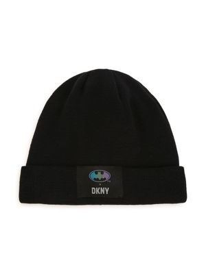 Dkny Kids logo-patch cotton beanie - Black