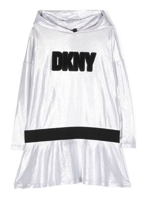 Dkny Kids logo-patch high-shine hooded dress - Grey