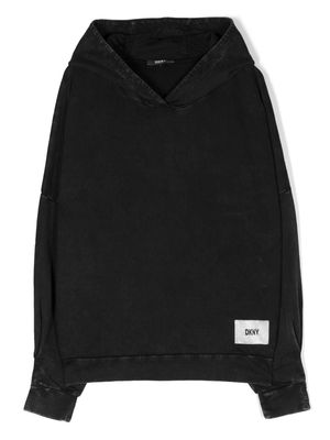 Dkny Kids logo-patch washed hoodie - Black