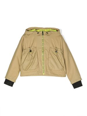 Dkny Kids logo-patch zip-up hooded jacket - Green