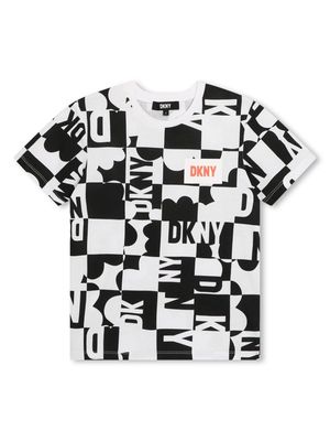 Dkny Kids logo-print checked cotton T-shirt - White