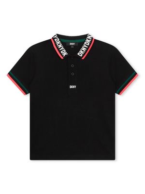 Dkny Kids logo-print contrast-border polo shirt - Black